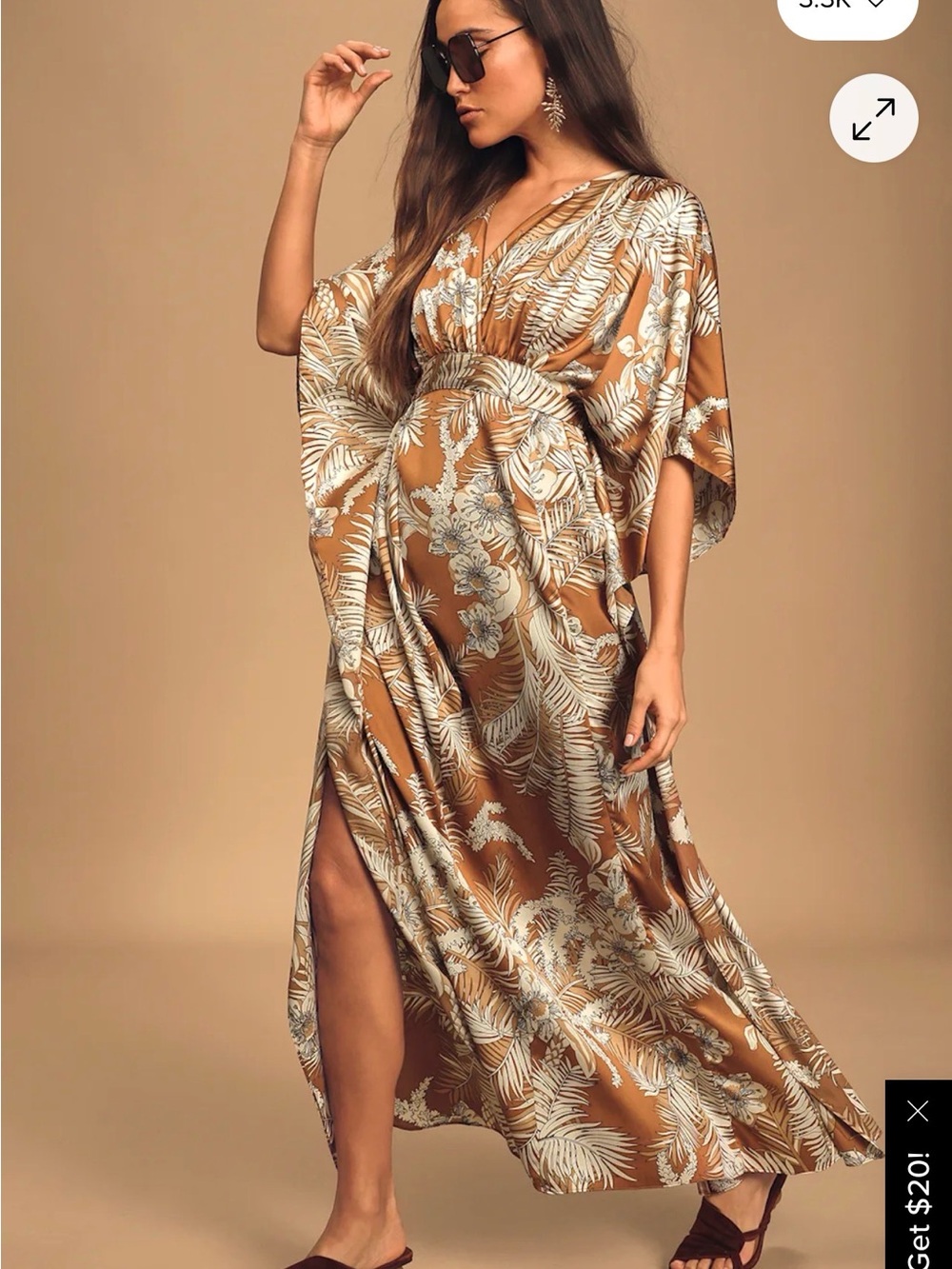 Lulu's Brown & White Tropical kimono style Maxi Dress - Picture 7 of 7